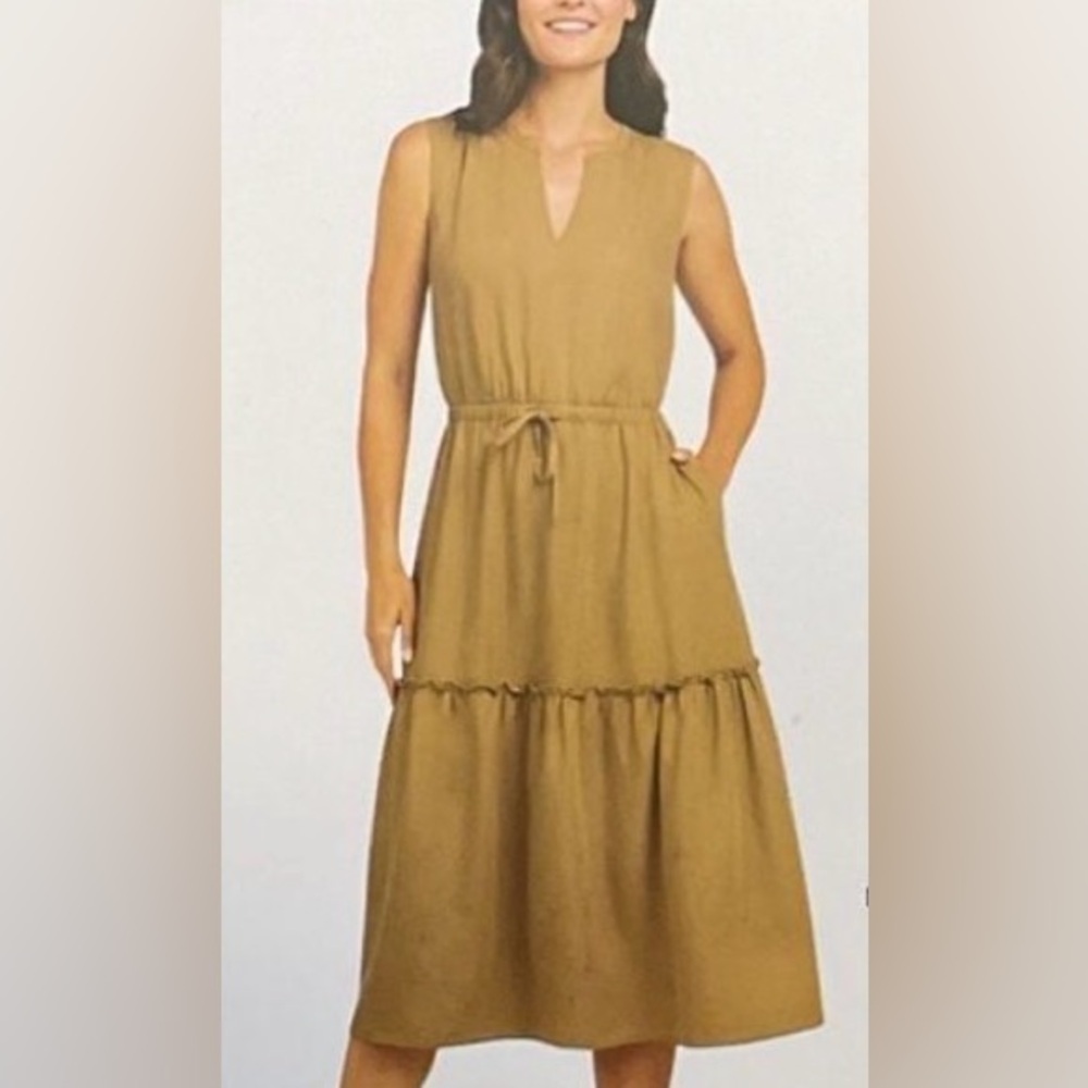 Lands' End Khaki Sleeveless Tiered Maxi Dress - Picture 7 of 8